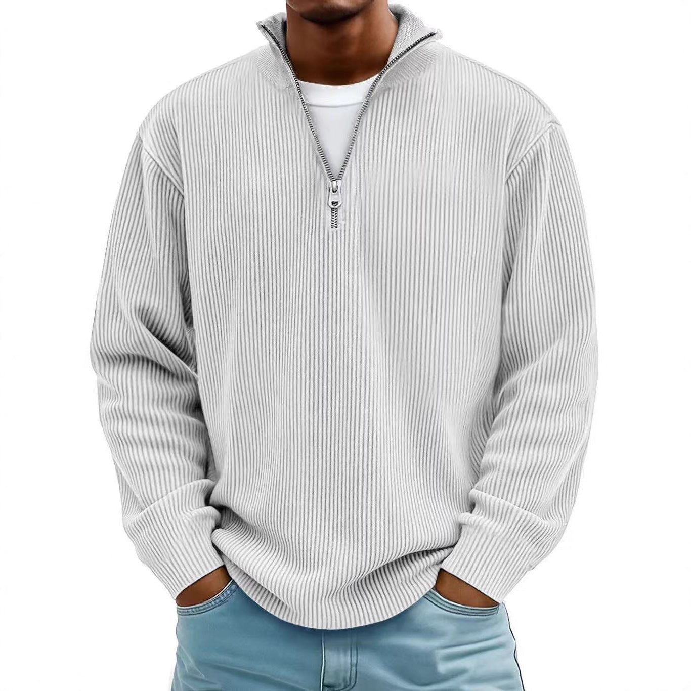 Corduroy Zipper Stand Collar Sweatshirt