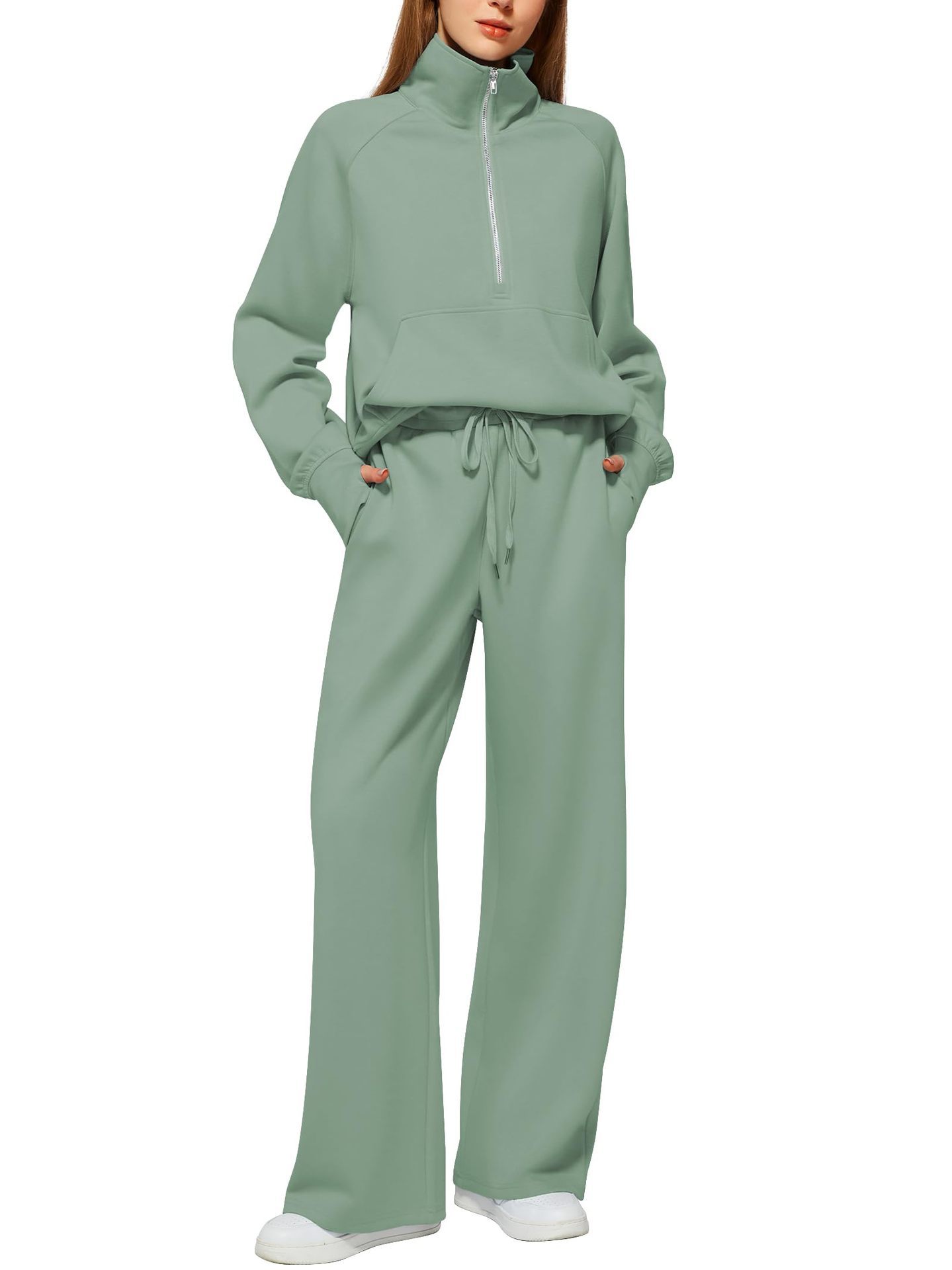 Women’s Half-Zip Sweatshirt & Wide-Leg Pants Set