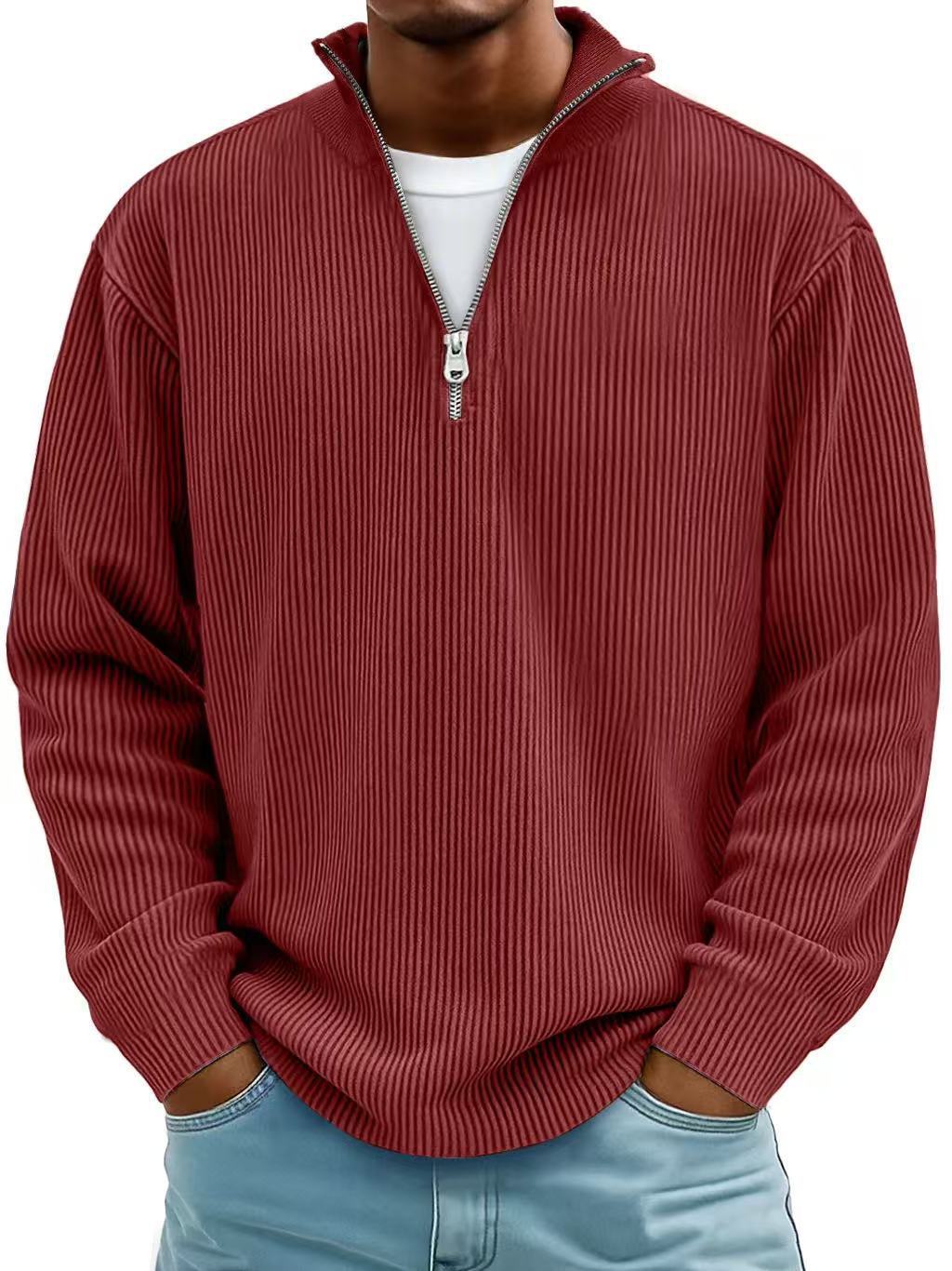 Corduroy Zipper Stand Collar Sweatshirt