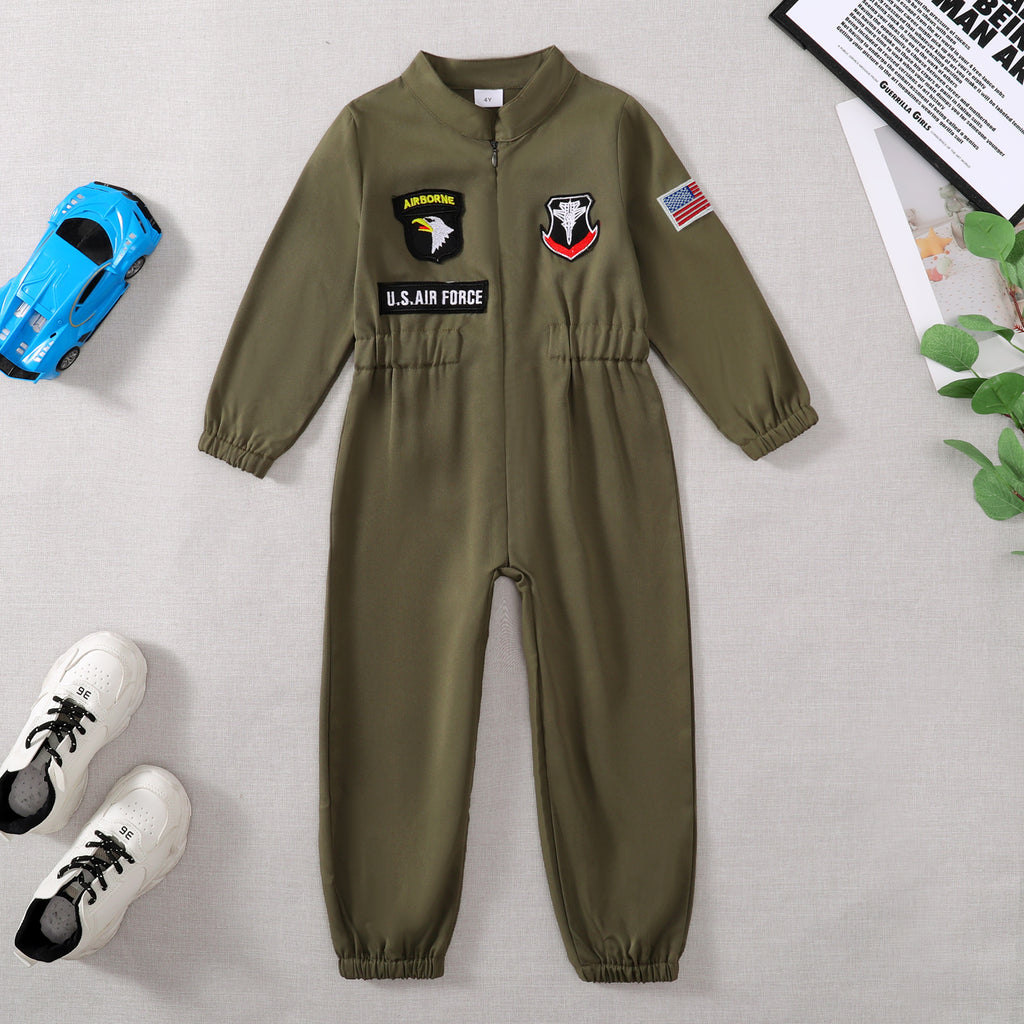 Toddler Boys Pilot Jumpsuit – Army Green Birthday