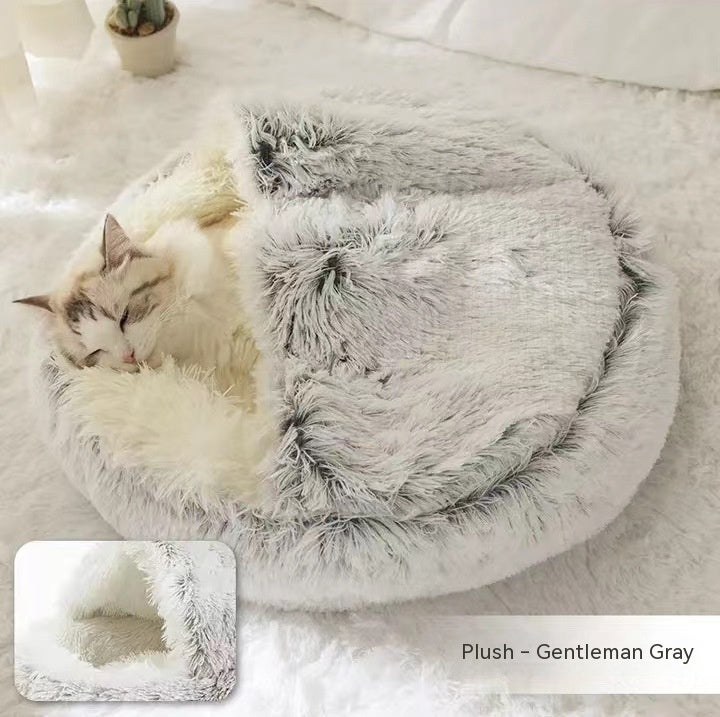 2-in-1 Plush Pet Bed for Dogs & Cats