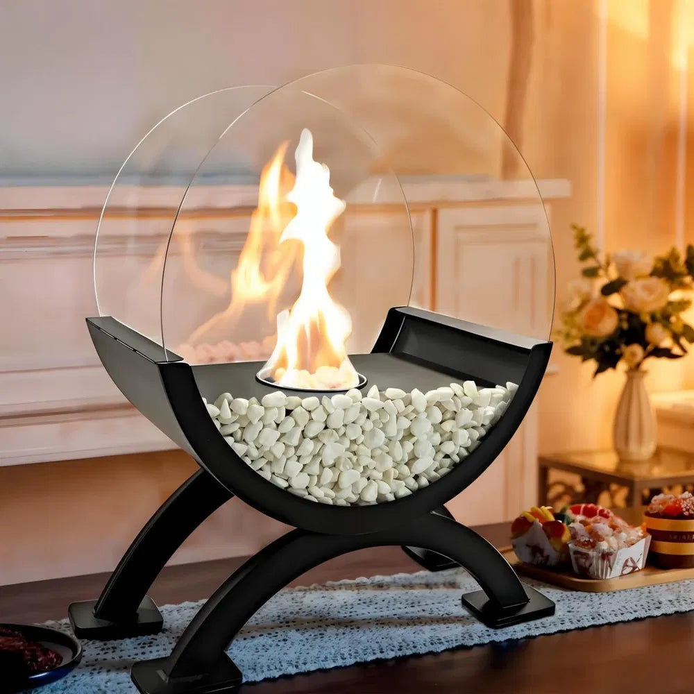 Round Glass Large Tabletop Fireplace – 12.5" H
