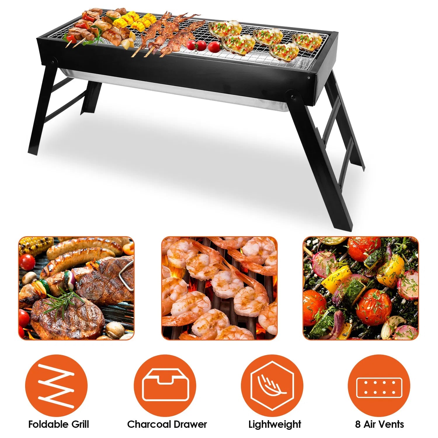 Foldable Charcoal BBQ Grill for Outdoor Use