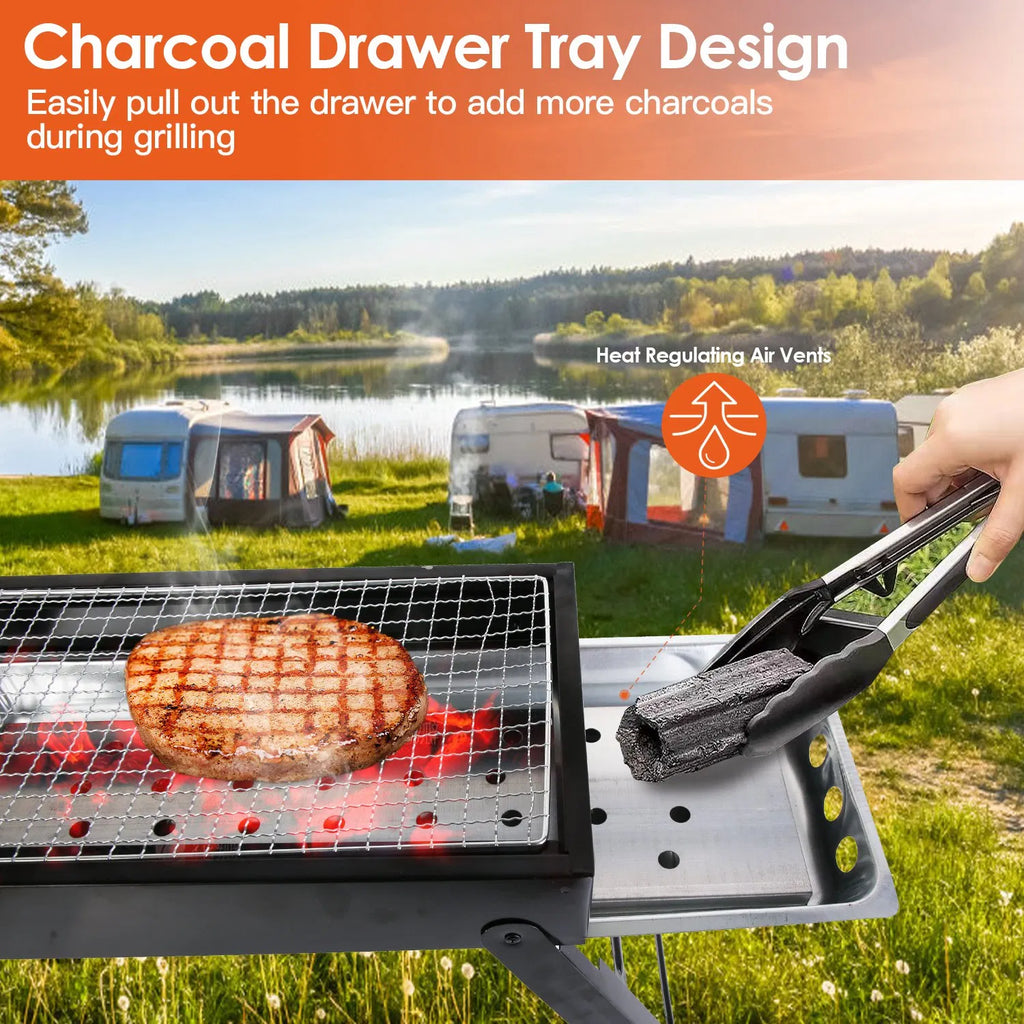 Foldable Charcoal BBQ Grill for Outdoor Use