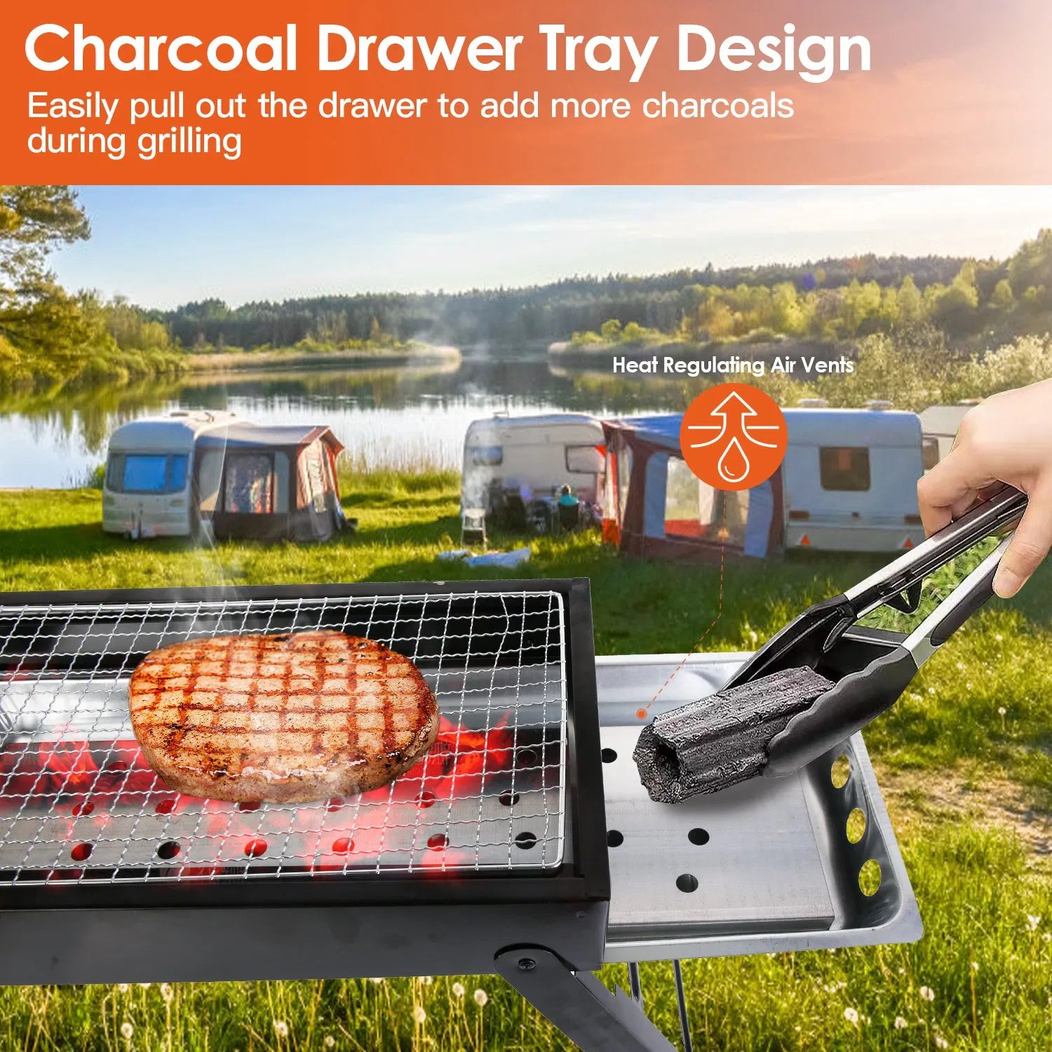 Foldable Charcoal BBQ Grill for Outdoor Use