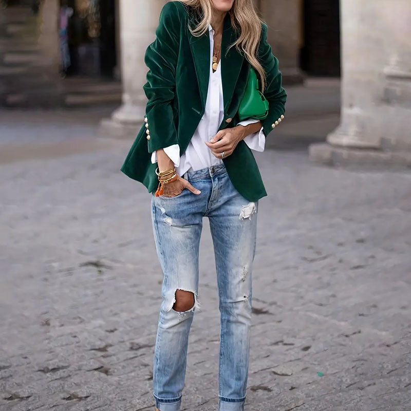 Velvet Lapel Casual Suit Jacket for Women