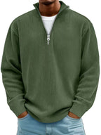 Corduroy Zipper Stand Collar Sweatshirt