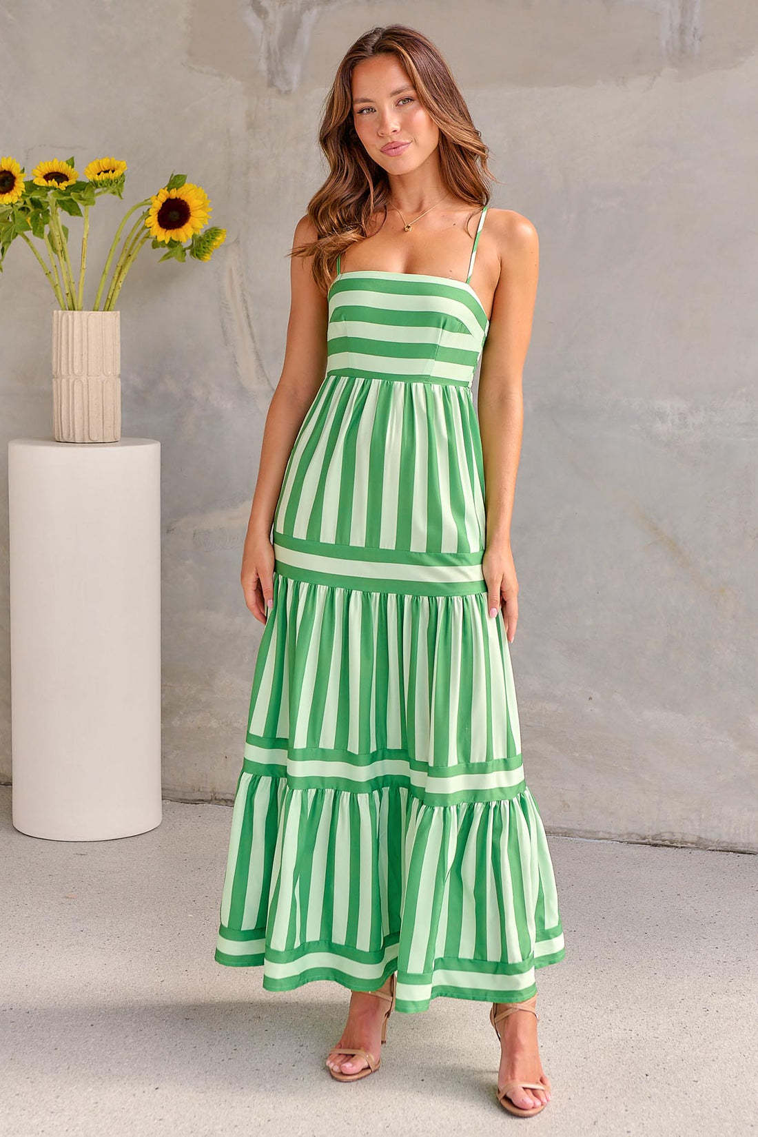 Summer Striped Suspender Long Dress