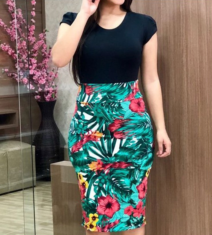 Printed Office Midi Pencil Dress for Women