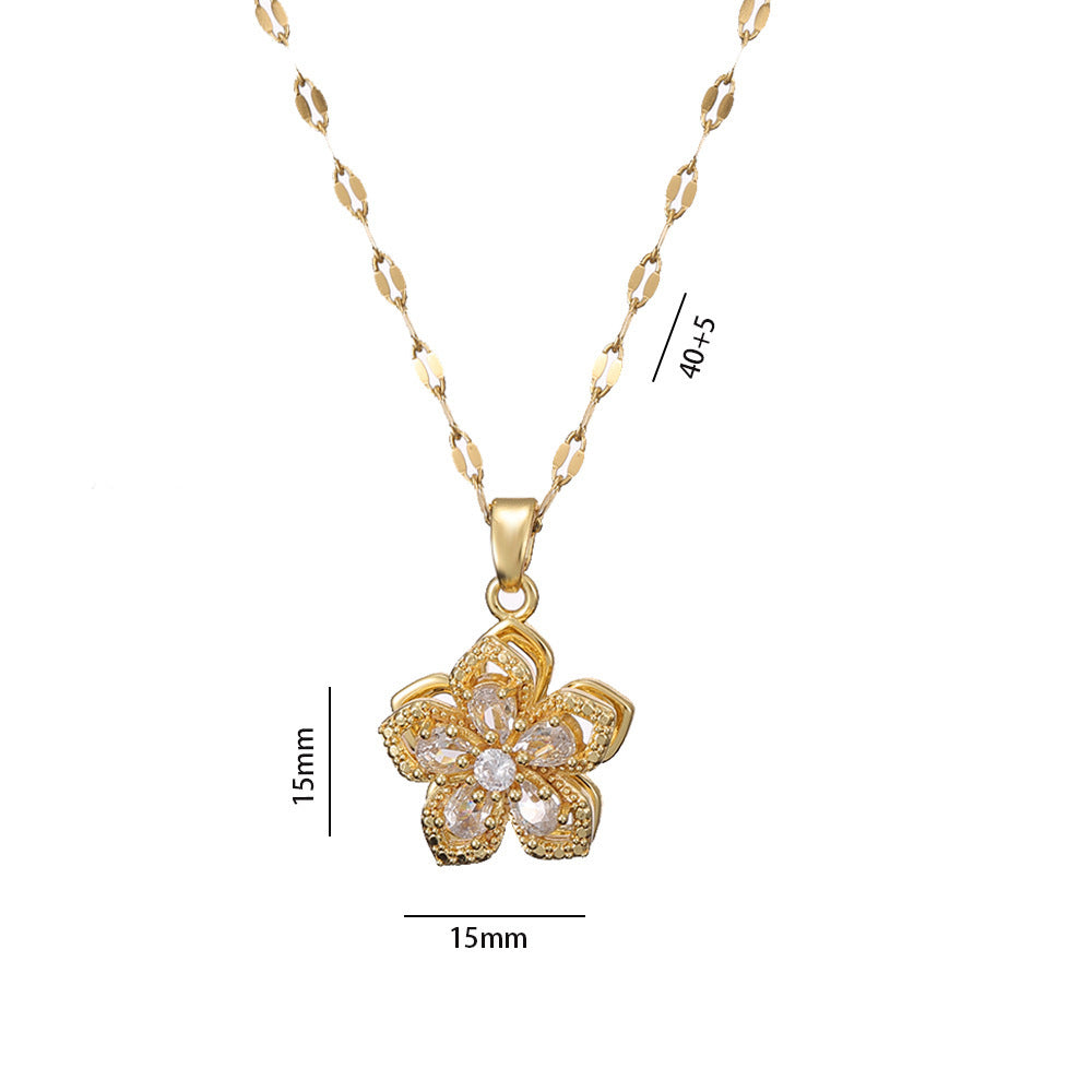 Rhinestone Flower Rotatable Necklace