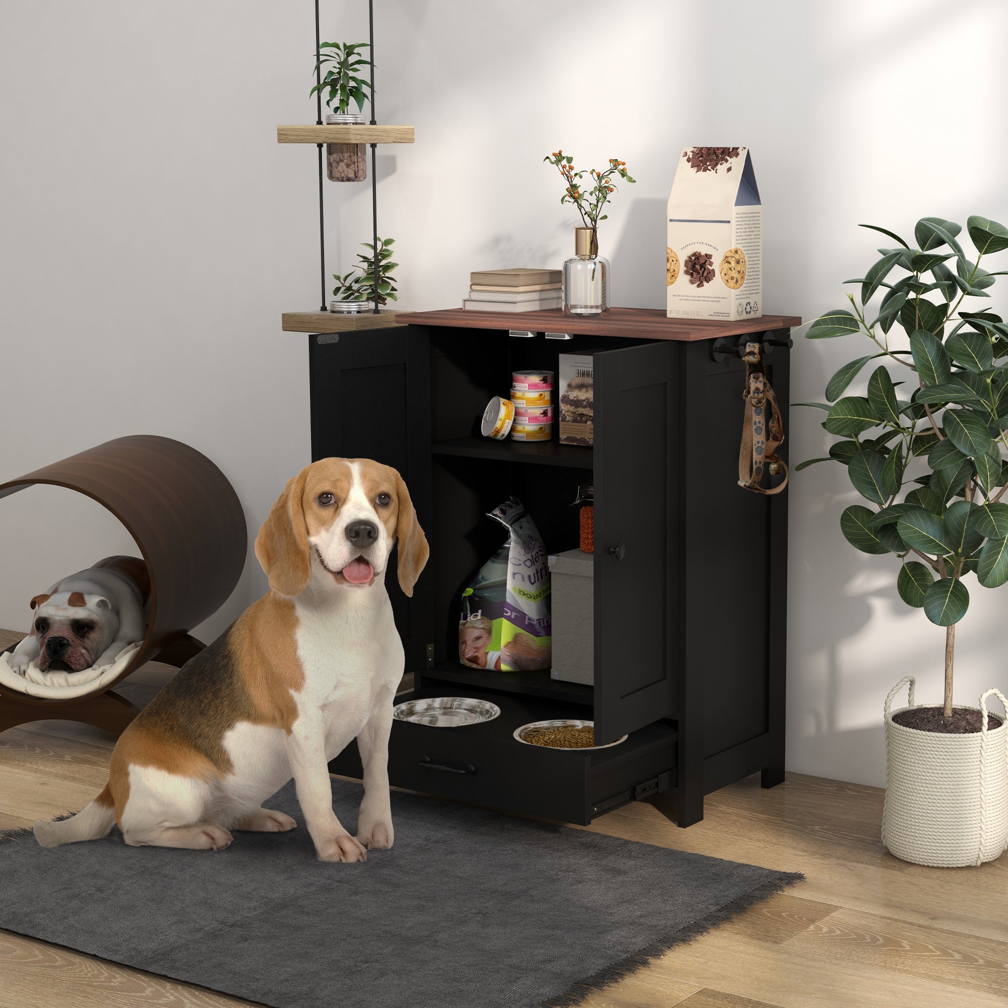 Pet Feeding Station with Storage Cabinet