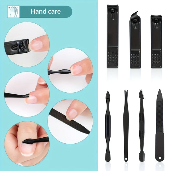 10-Piece Black Nail Clipper Set With Travel Case