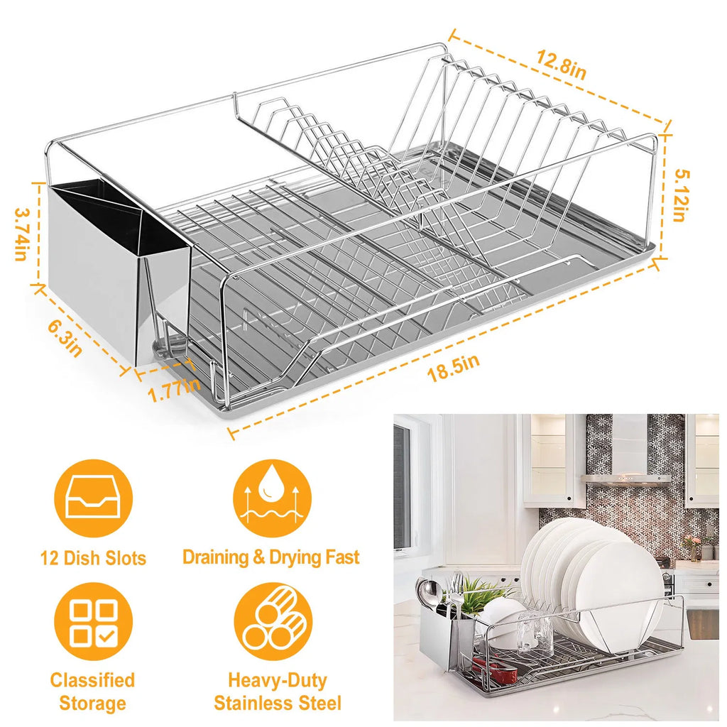 Stainless Steel Dish Drying Rack & Cutlery Holder
