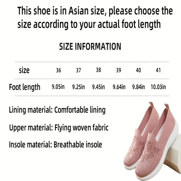 Size chart for pink shoes with foot length measurements and shoe details.