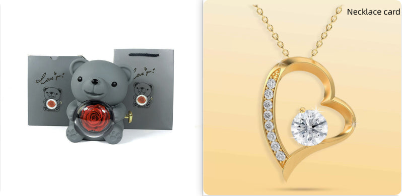 Rotating Bear Eternal Rose Jewelry Box