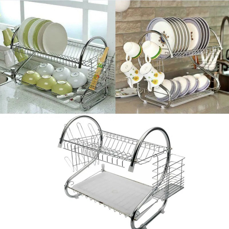 2-Tier Stainless Steel Dish Drying Rack with Drain