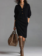 Long-sleeved Sweater Dress Warm Collar V-neck