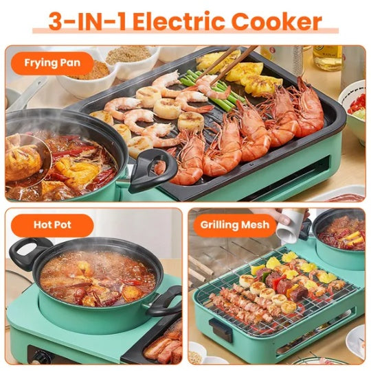 Electric Grill & Hot Pot Combo – Smokeless BBQ
