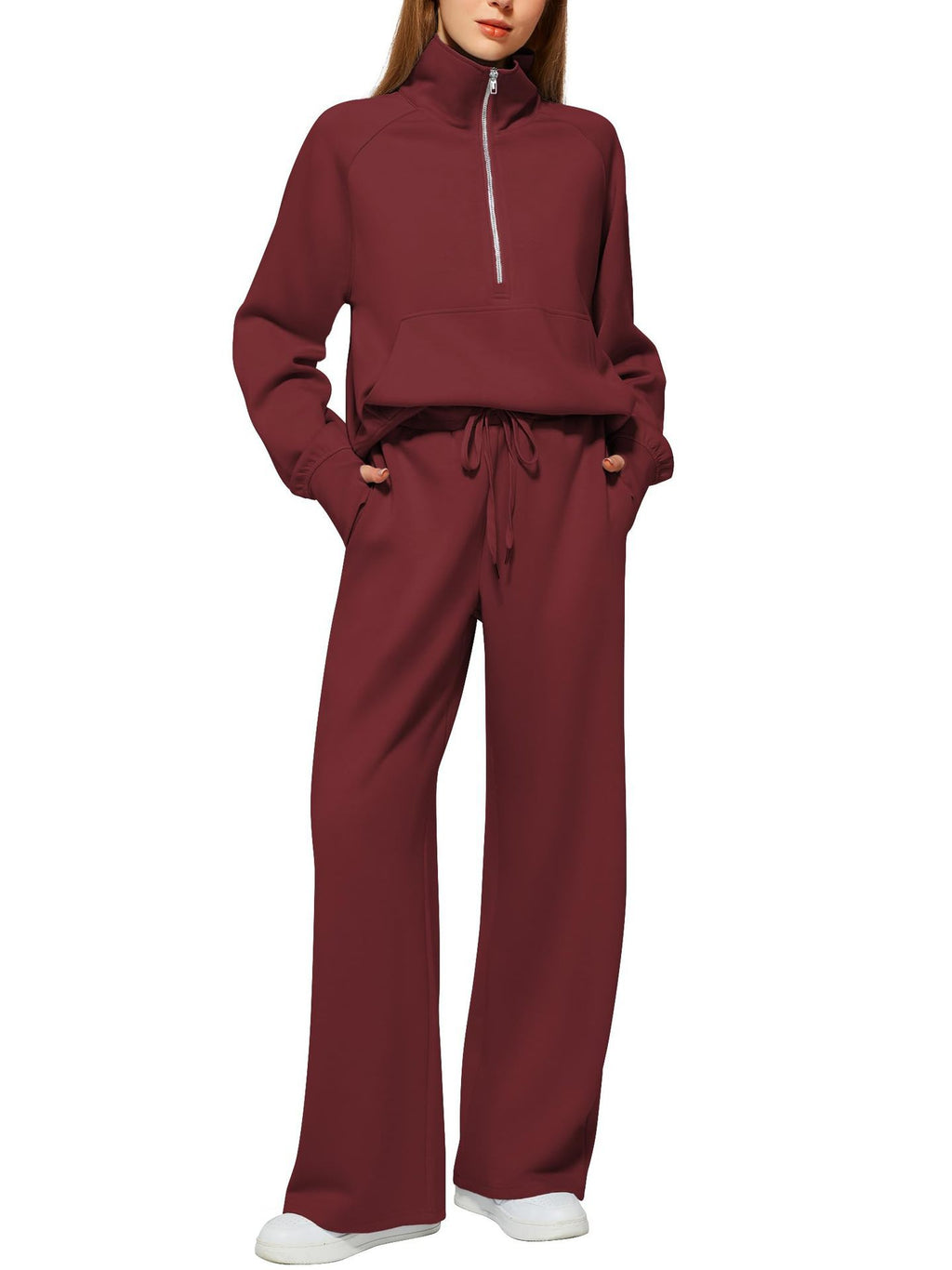 Women’s Half-Zip Sweatshirt & Wide-Leg Pants Set