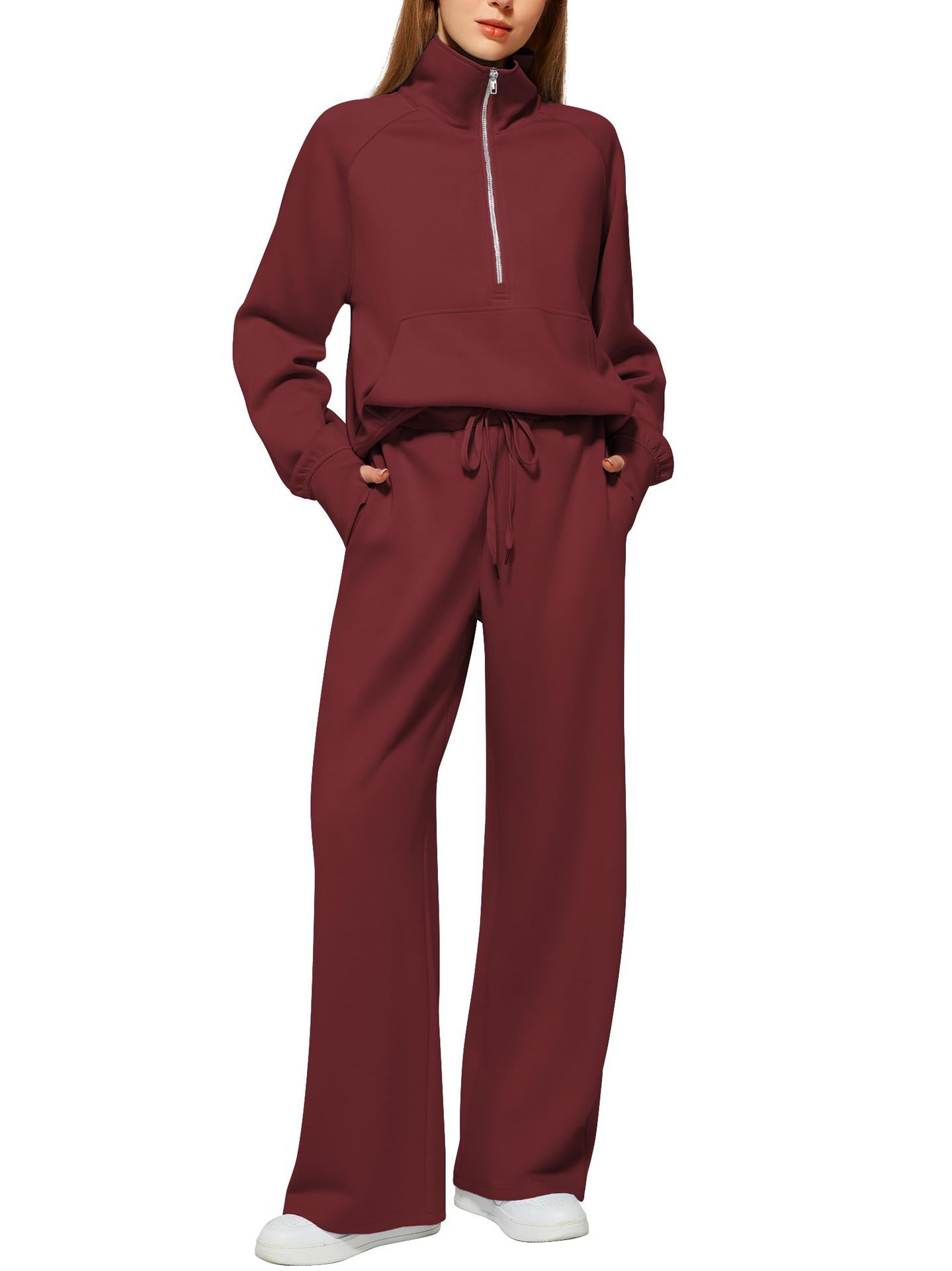Women’s Half-Zip Sweatshirt & Wide-Leg Pants Set