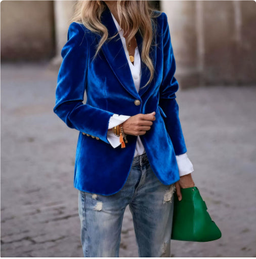 Velvet Lapel Casual Suit Jacket for Women