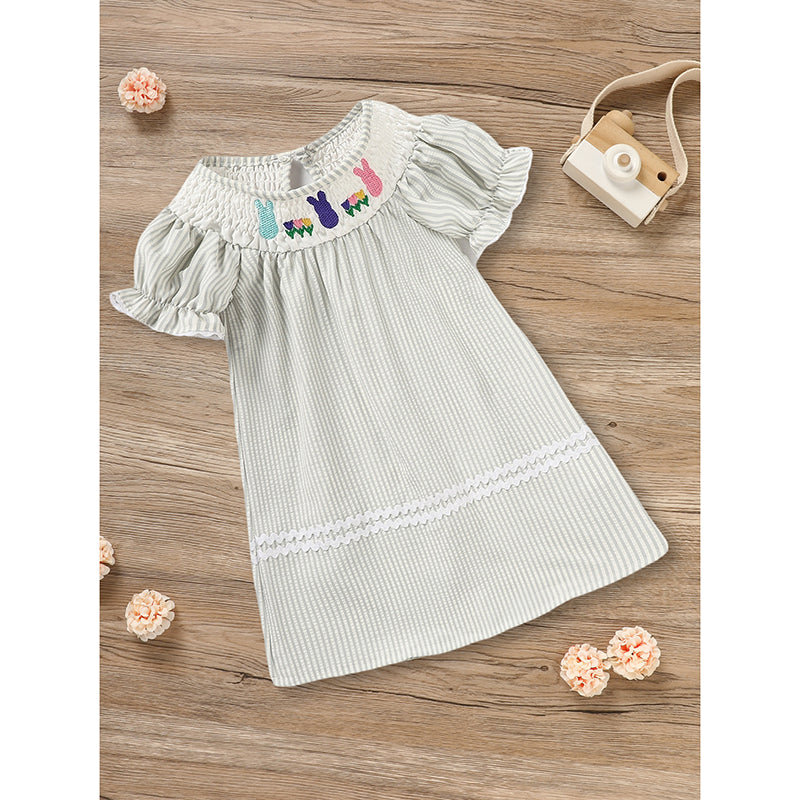 Infant Baby Girls Easter Bunny Smocked Dress