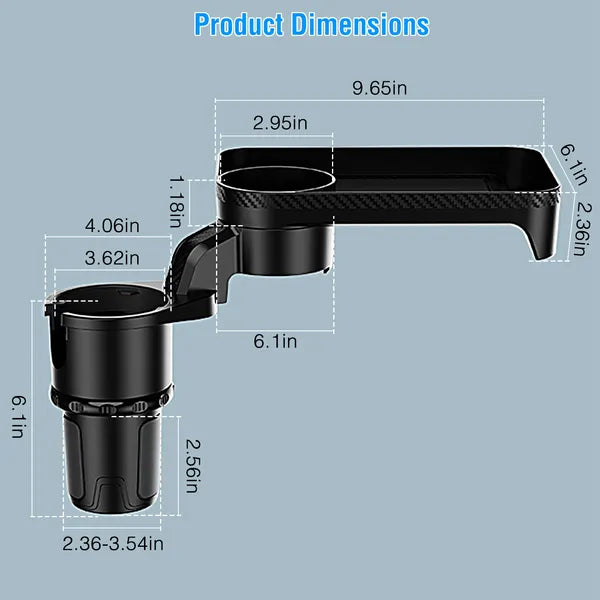 3-in-1 Car Cup Holder Tray with 360° Rotating