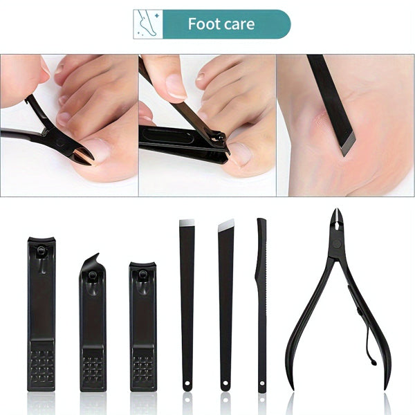 10-Piece Black Nail Clipper Set With Travel Case