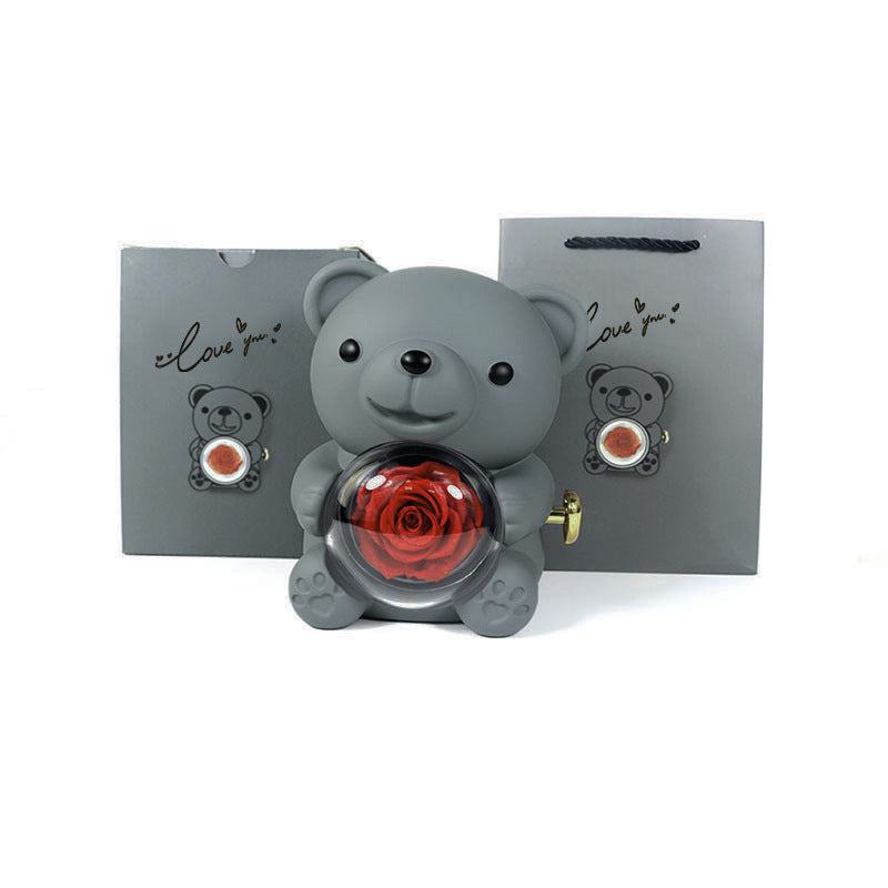 Rotating Bear Eternal Rose Jewelry Box