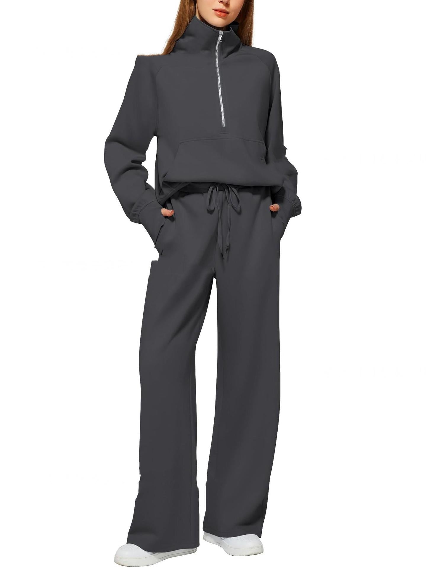 Women’s Half-Zip Sweatshirt & Wide-Leg Pants Set