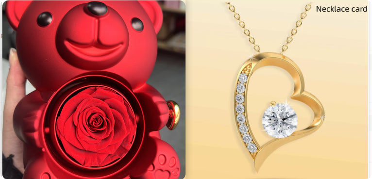 Rotating Bear Eternal Rose Jewelry Box