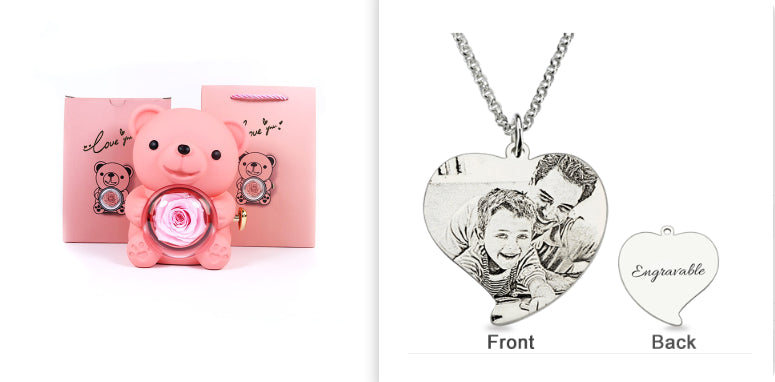 Rotating Bear Eternal Rose Jewelry Box