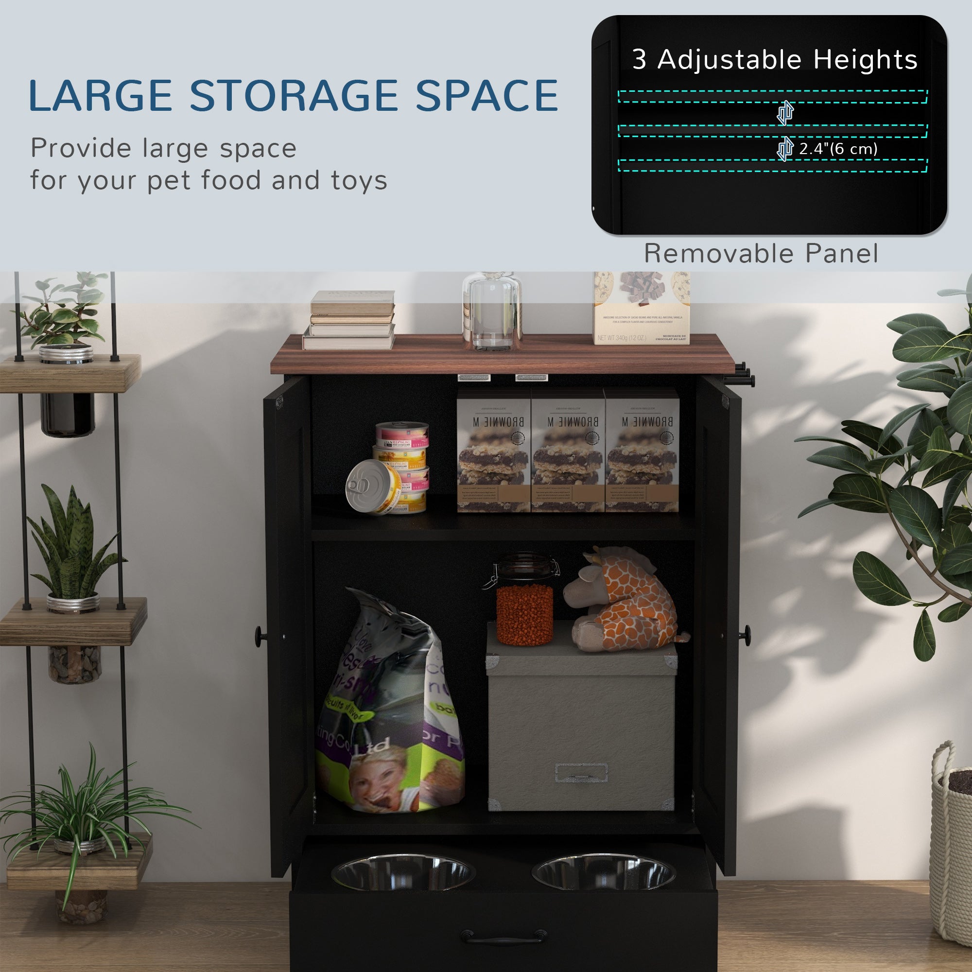 Pet Feeding Station with Storage Cabinet
