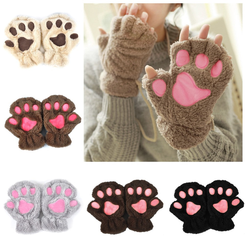Winter Lovely Half-Cover Paw Cat Claw Gloves