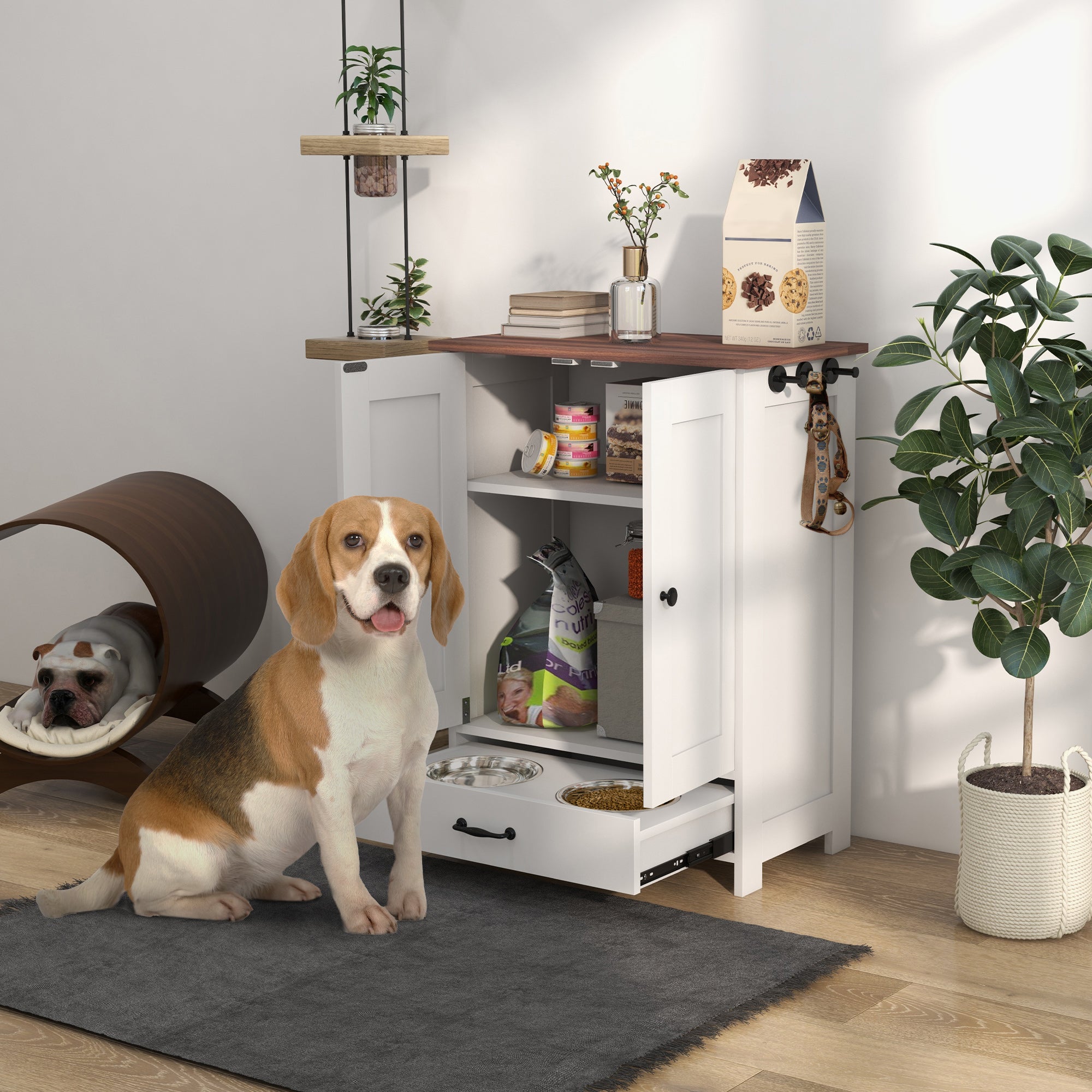 Pet Feeding Station with Storage Cabinet