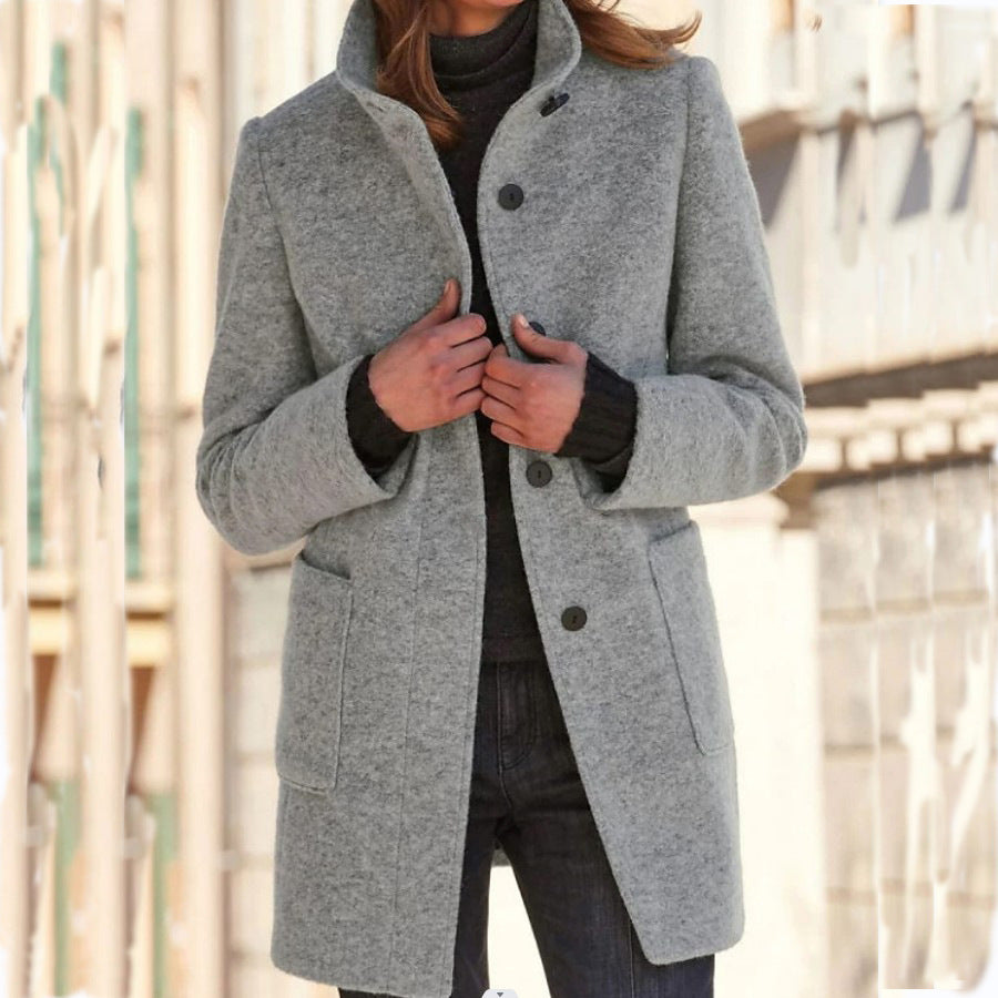 Fashion Stand Collar Woolen Coat