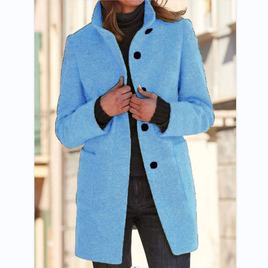 Fashion Stand Collar Woolen Coat