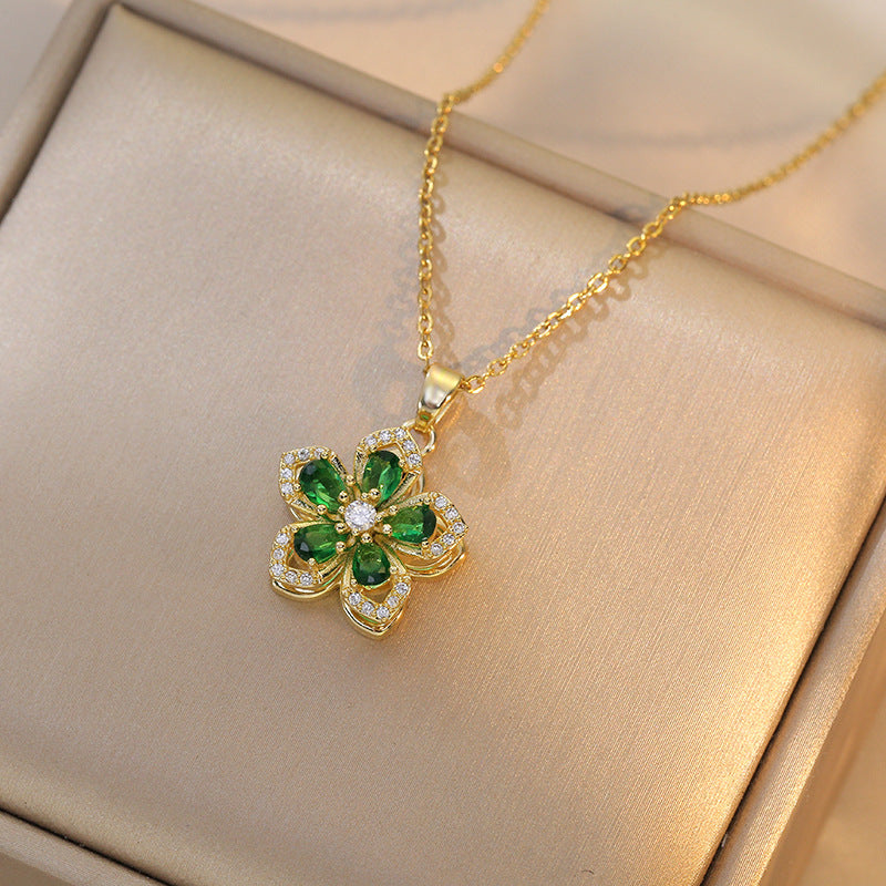 Rhinestone Flower Rotatable Necklace