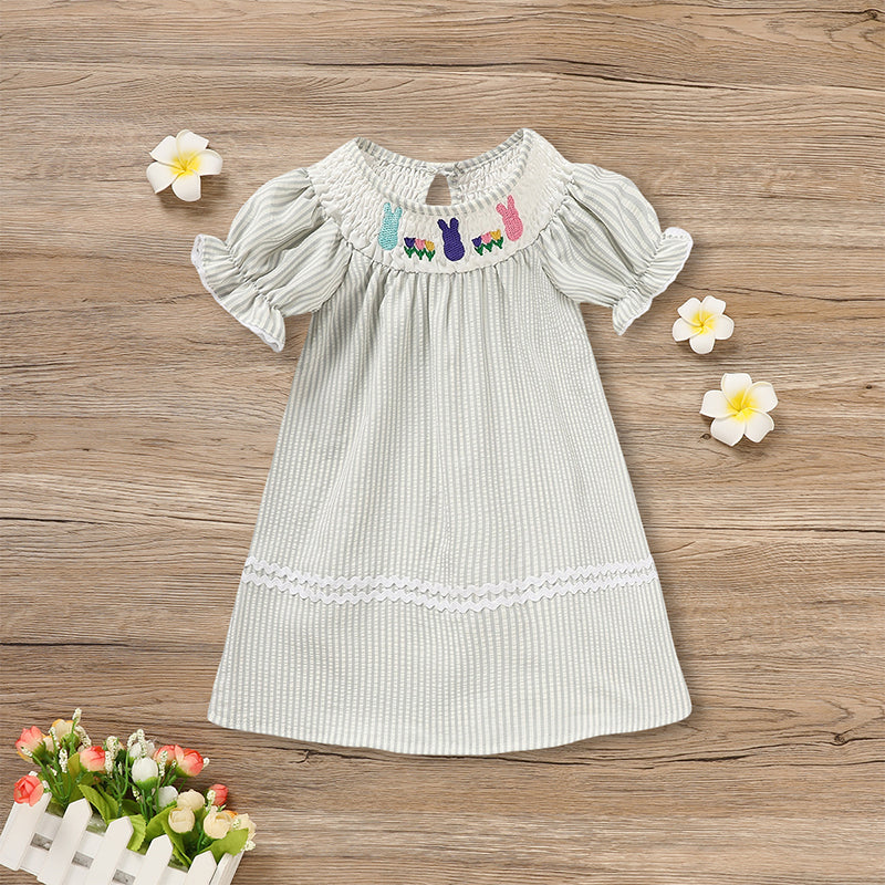 Infant Baby Girls Easter Bunny Smocked Dress
