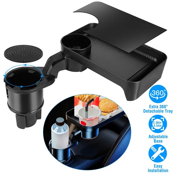 3-in-1 Car Cup Holder Tray with 360° Rotating