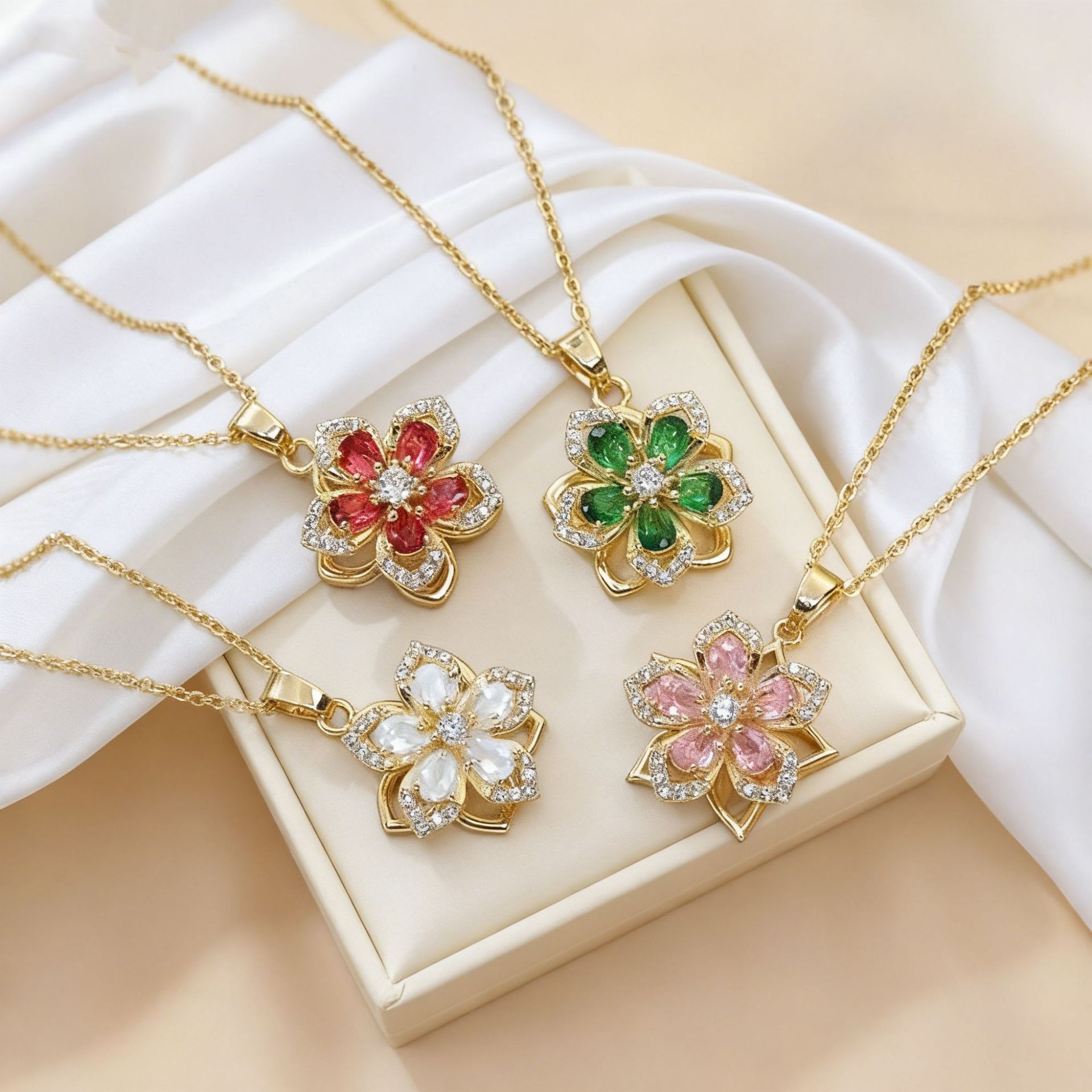 Rhinestone Flower Rotatable Necklace