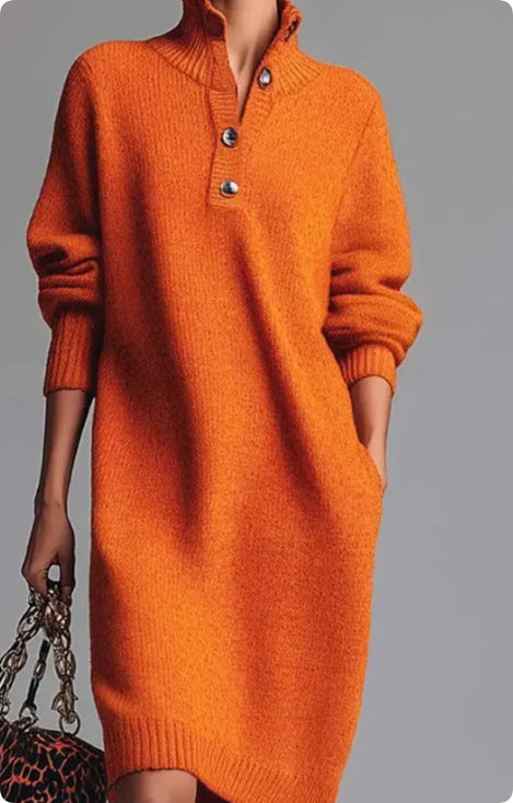Long-sleeved Sweater Dress Warm Collar V-neck