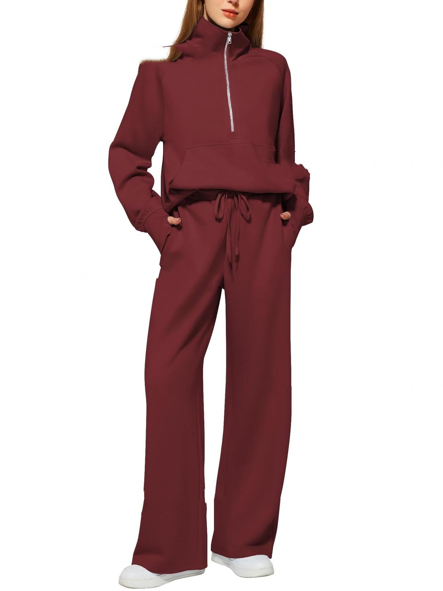 Women’s Half-Zip Sweatshirt & Wide-Leg Pants Set