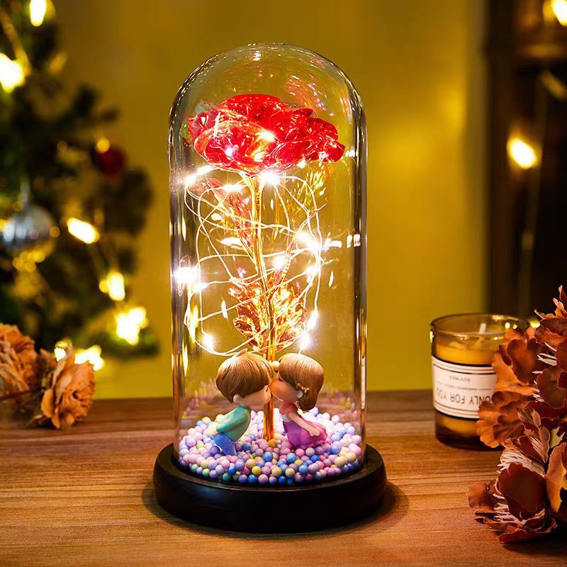 Eternal Rose LED Light – Foil Flower in Glass Dome