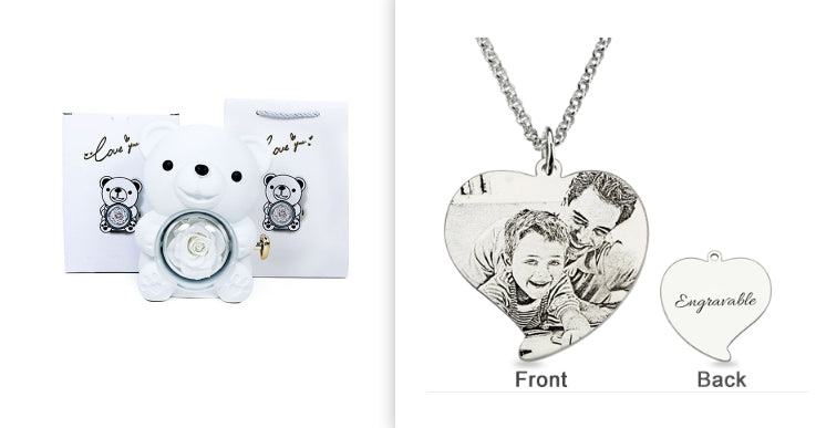 Rotating Bear Eternal Rose Jewelry Box