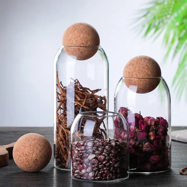 Glass Storage Jar with Cork Lid –Tea, Coffee