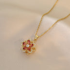 Rhinestone Flower Rotatable Necklace