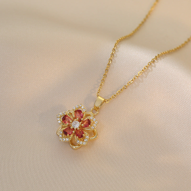 Rhinestone Flower Rotatable Necklace