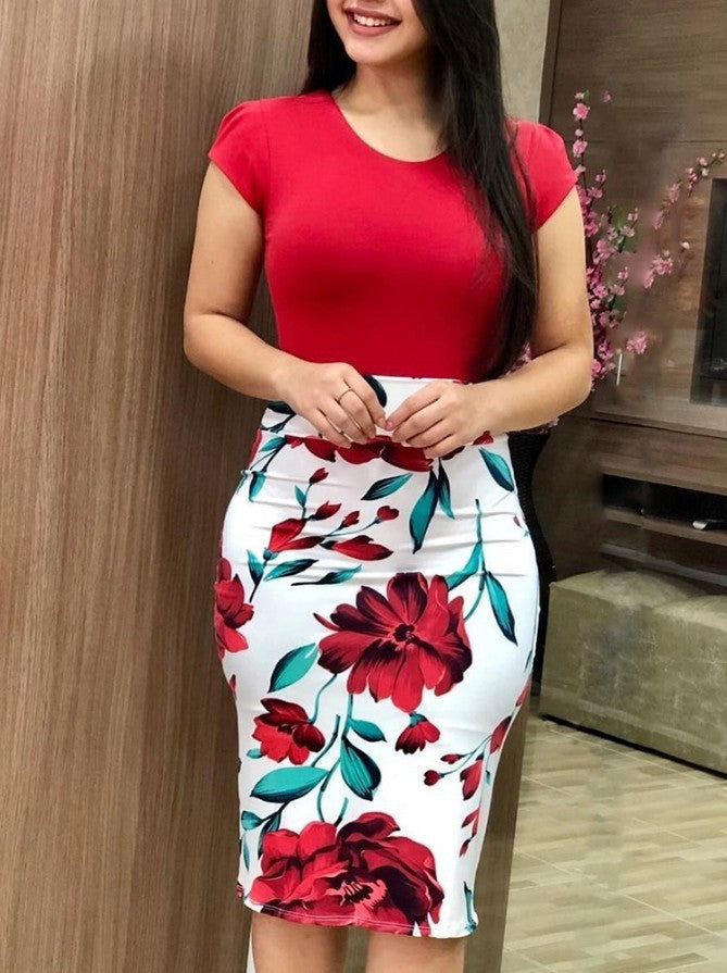 Printed Office Midi Pencil Dress for Women