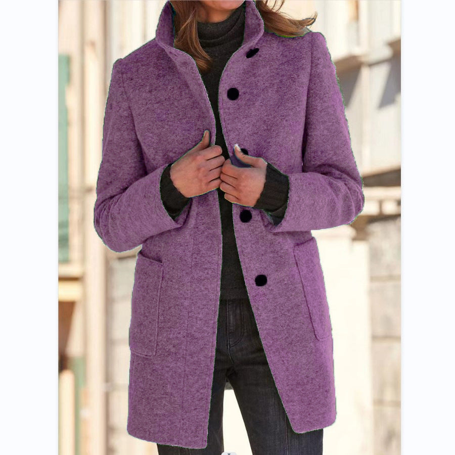 Fashion Stand Collar Woolen Coat